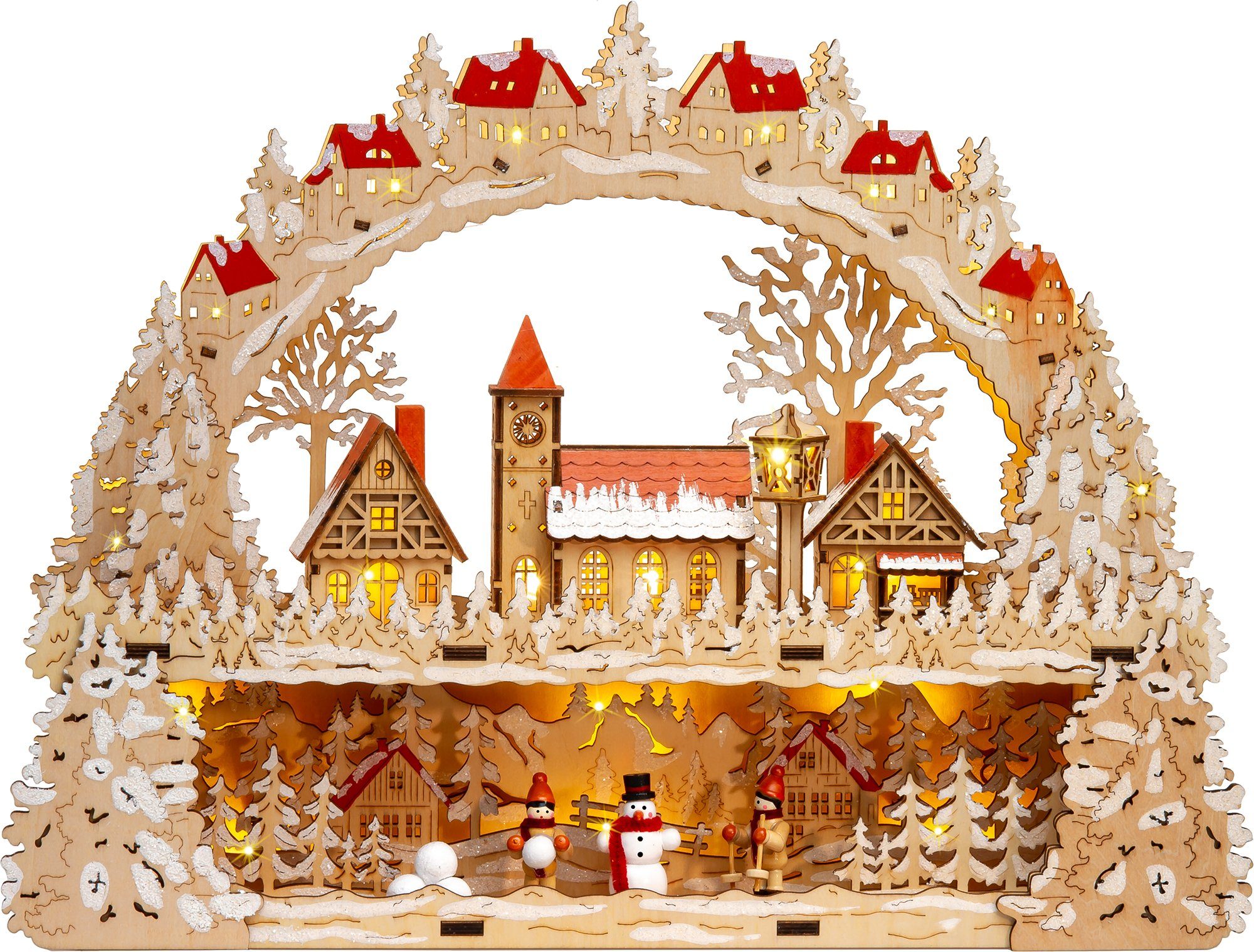 SIKORA Schwibbogen LB08 Lichterbogen Winterdorf Dorfkirche mit LED Beleuchtung B:43cm, inkl. Netzteil - sanft beleuchtet für sinnliche Weihnachten