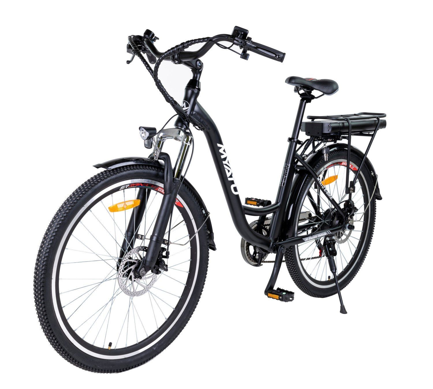 Myatu E-Bike MYT-5685, 6 Gang, Kettenschaltung, Heckmotor, (Mit Batterieladegerät, City e-bike), e-bike für Frauen,Mit Heckrahmen,Shimano Getriebe schwarz