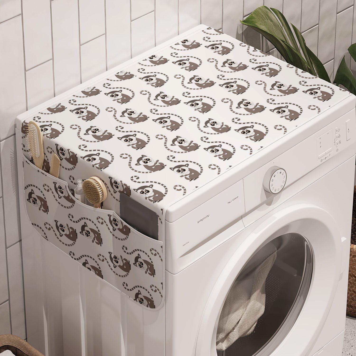 Abakuhaus Badorganizer Anti-Rutsch-Stoffabdeckung für Waschmaschine und Trockner, Lemur Lustige Baby-Affe-Cartoon