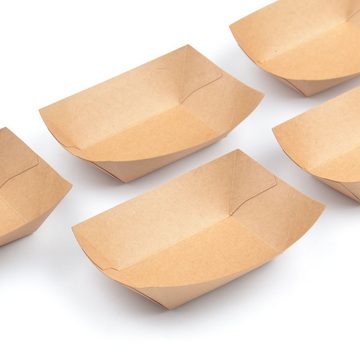 Einwegschale 1000 Stück Kraft Karton-Snack-Schalen (125×88×38 mm), 220 ml (7 OZ), braun, Pappschale Pommesschale Foodtray Currywurst Snackschale