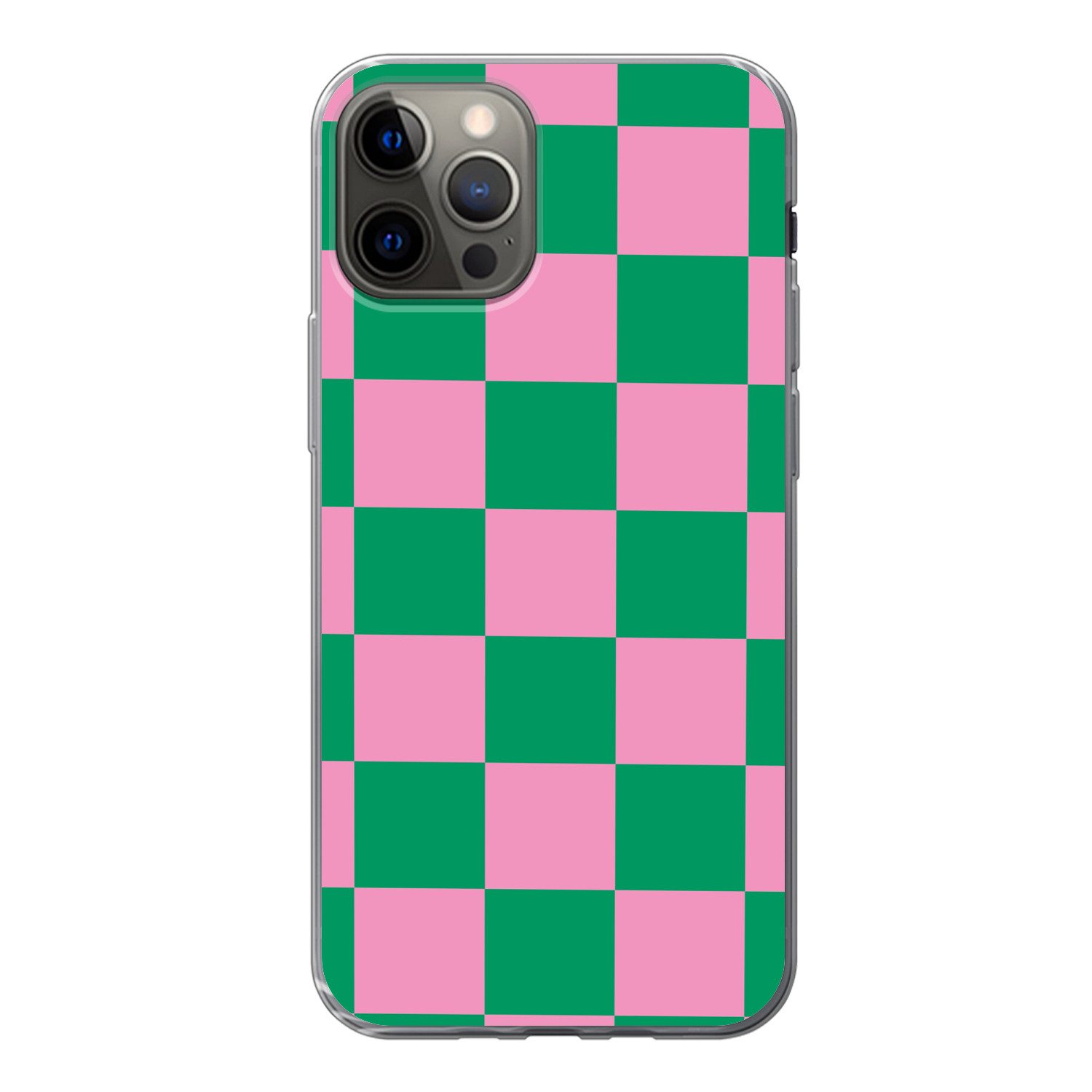 MuchoWow Handyhülle für Apple iPhone 12 Pro Schachbrettmuster - Grün - Rosa - Würfel, Smartphone-Bumper, Print, Handy Schutzhülle Dünn
