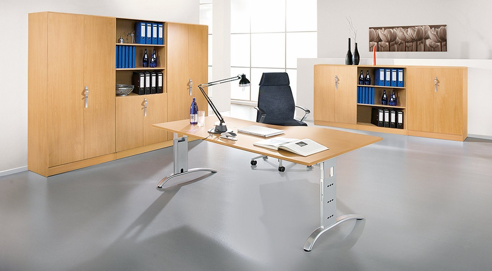 - - 120 x Silber Serie-F, 80 Gestell: bümö Schreibtisch cm Schreibtisch Rechteck: Dekor: Eiche