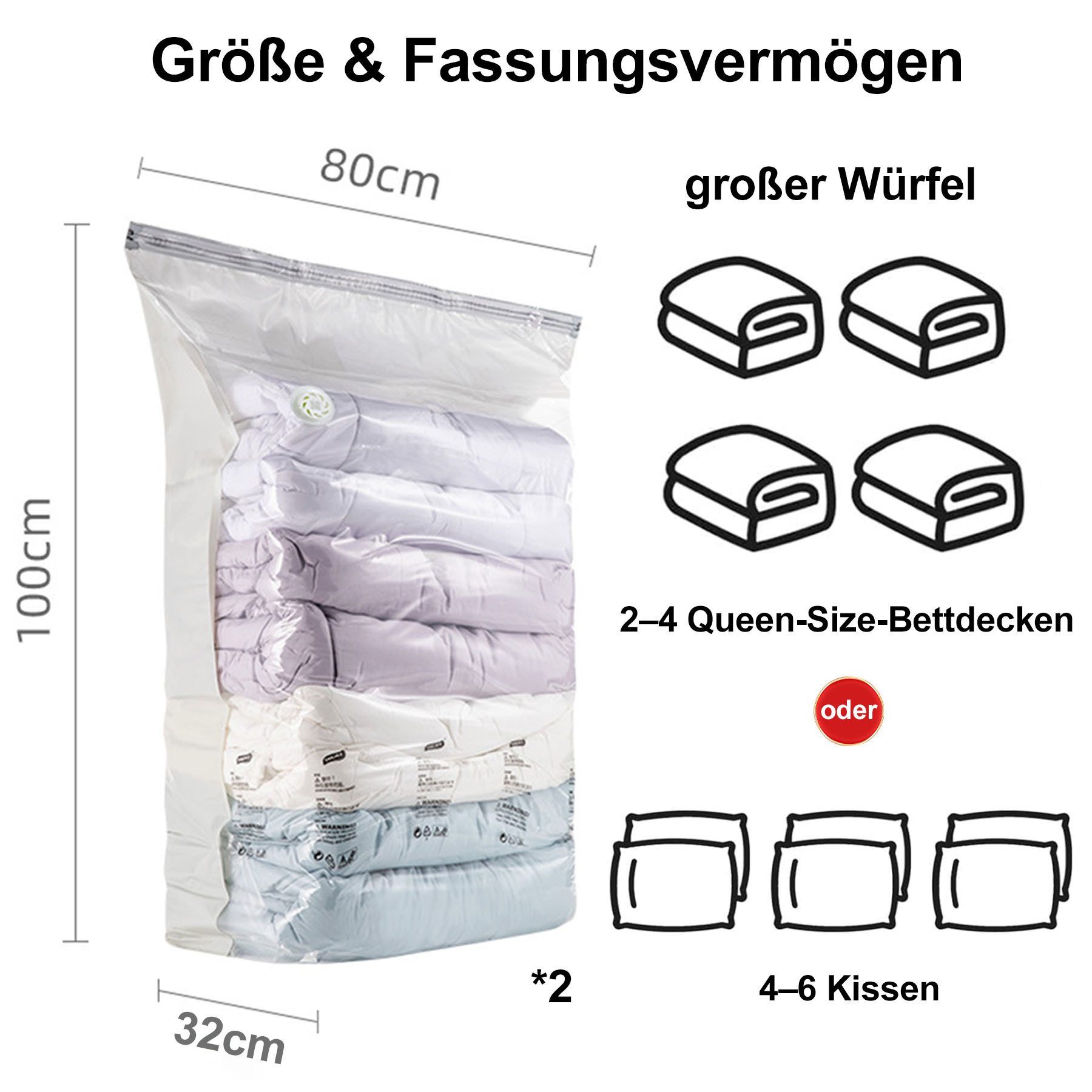 Mutig Aufbewahrungstasche 4 Pack Würfel Vakuumbeutel, (Max: 80x100x32 cm),Schrankorganisation (für Bettdecken, Decken, Bettwäsche,Platz sparen vakuum kleiderbeutel, 4-tlg., 4 Pack Extra große vakuumbeutel Kompatibel mit Staubsauger), Wiederverwendbar und luftdicht-wasser- und feuchtigkeitsabweisend