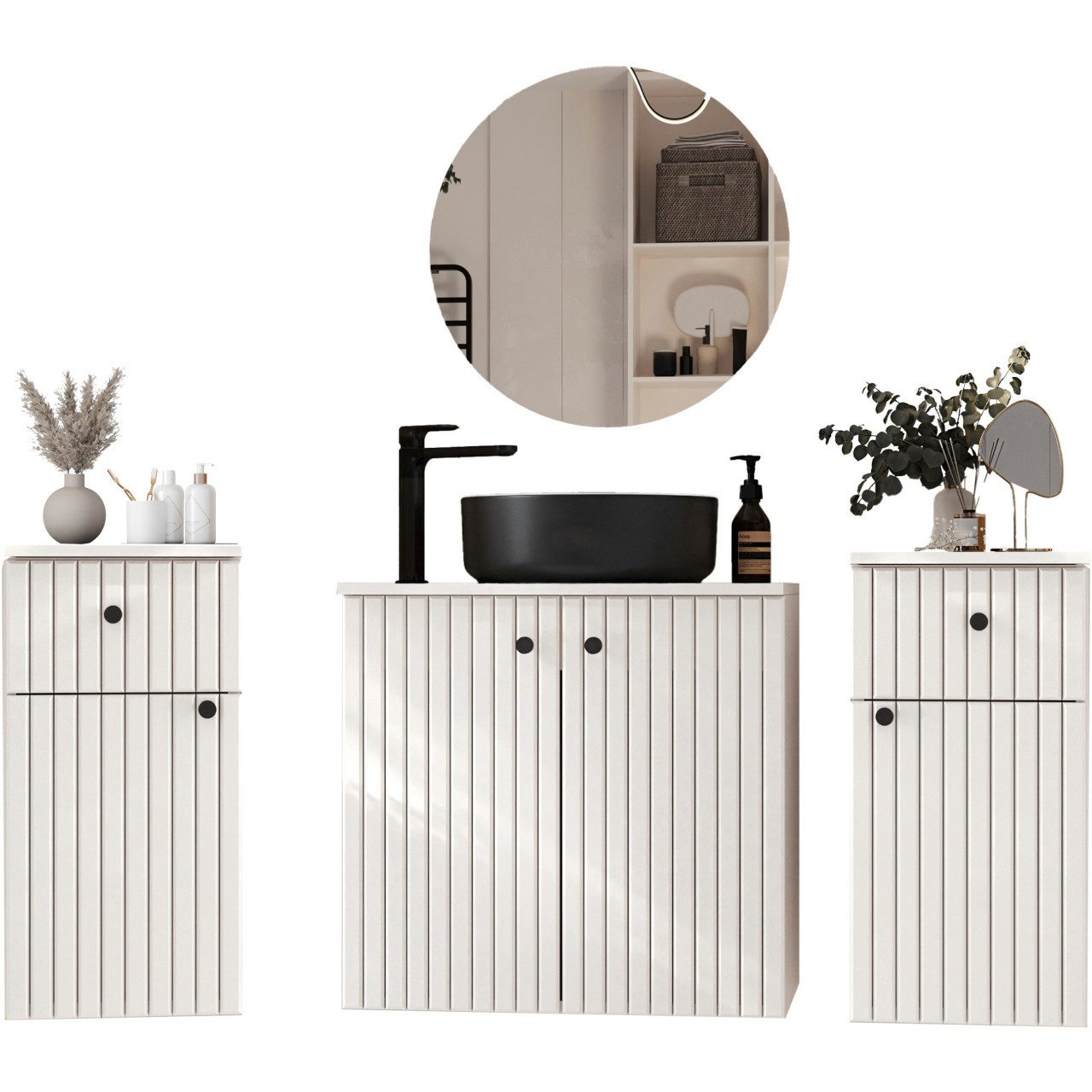 Badezimmer-Set Badmöbel Set ASTRO MAX weiß LAMELLEN