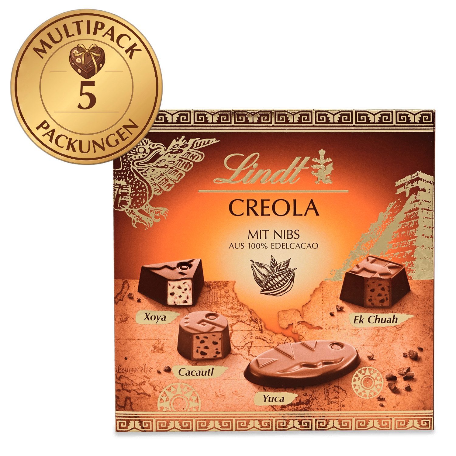 LINDT Schokolade 5x 165g Creola Pralinés Pralinen Schachtel Edelkakao Geschenk Vorrat, 1 x 825 g, 5 St.