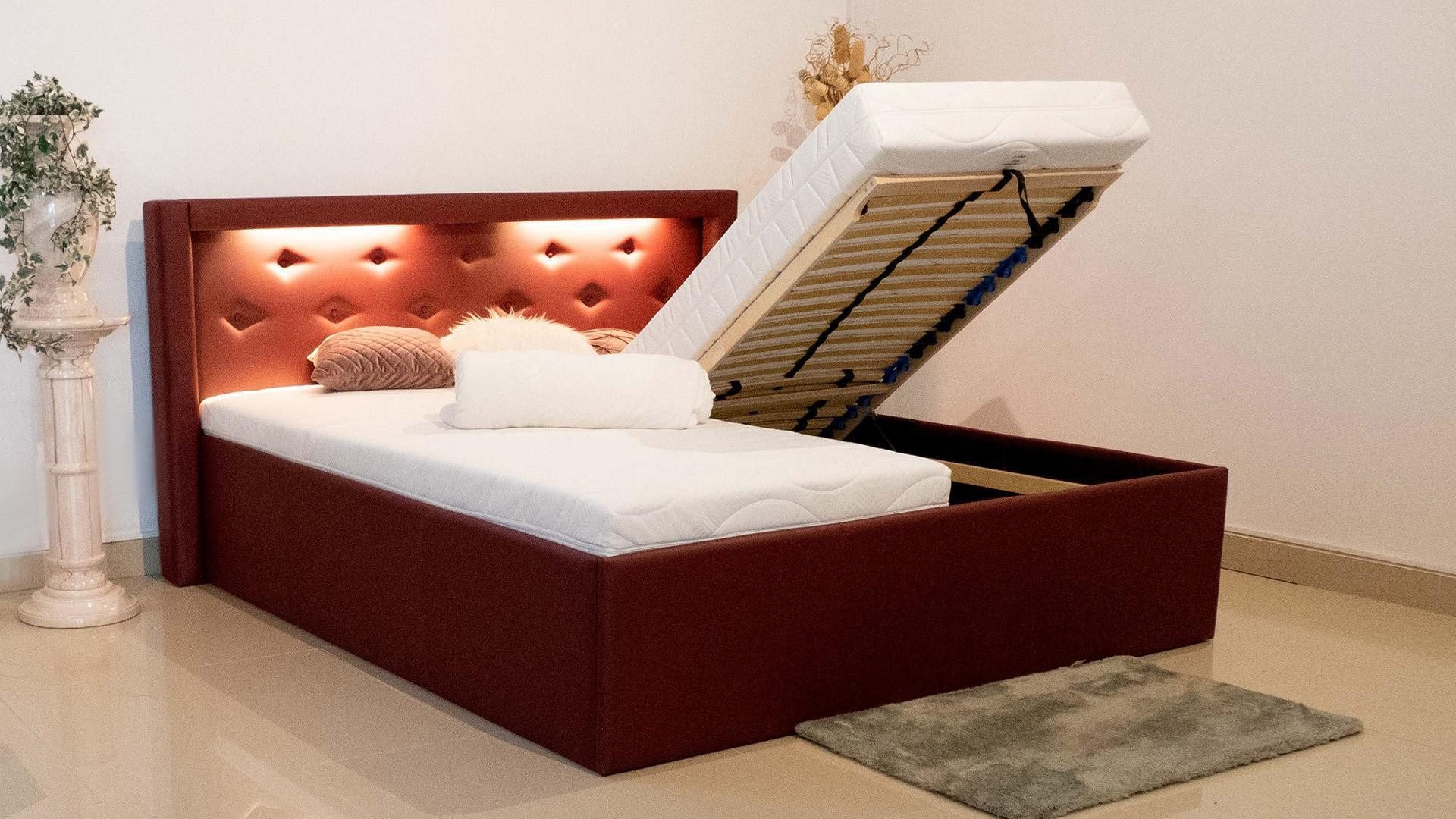 PAARA Polsterbett Paris 404GK mit Bettkasten Kopfteil verstellbar mit alles Farbwahl LED (Lattenroste/n)