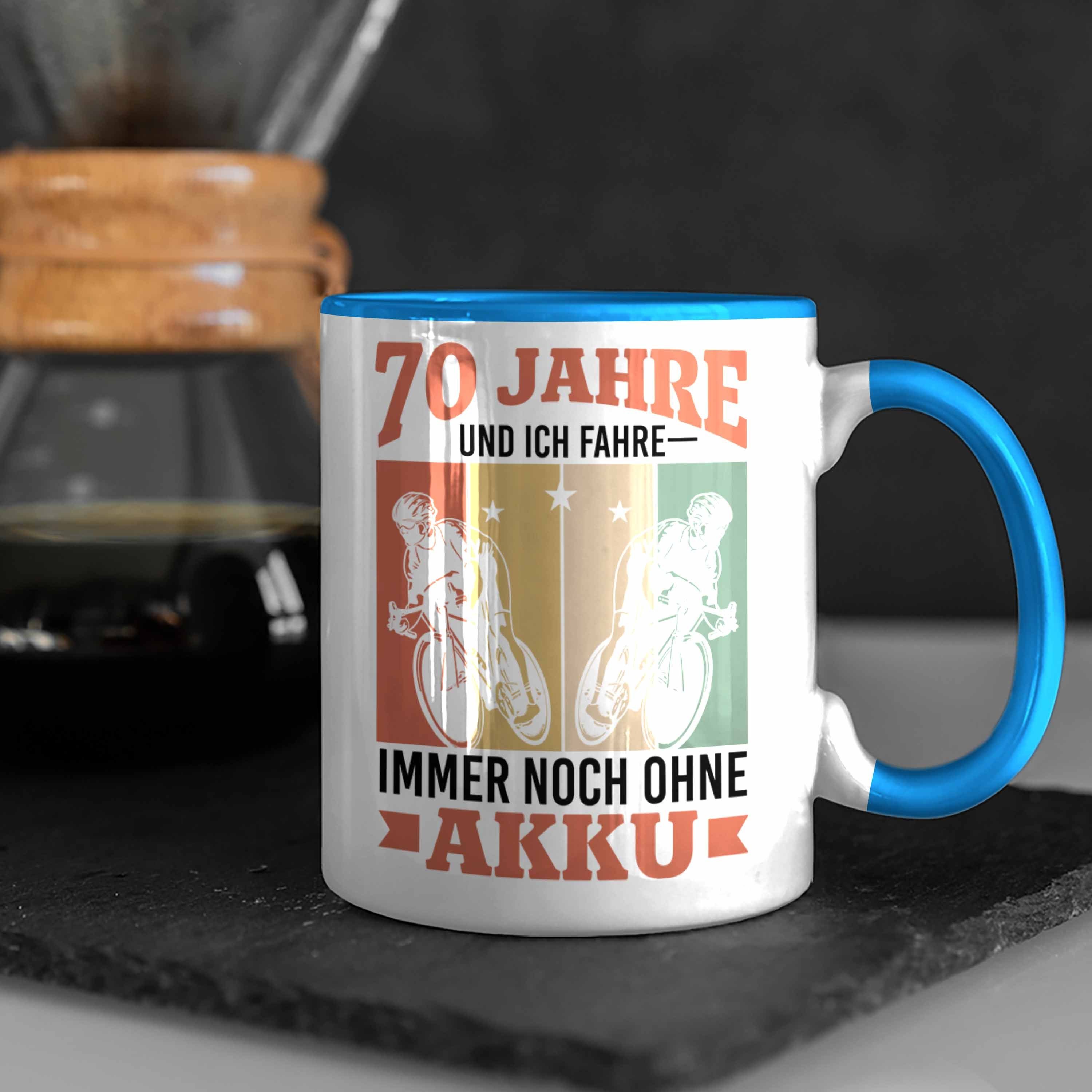 Trendation 70 Immer Akku für Tasse Ohne - Ich Noch Radfaherer Und Blau Trendation Fahre Jahre Geschenk Rentner Geschenkidee Rennrad Tasse