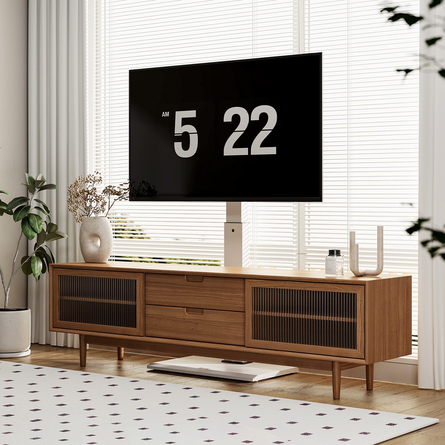 FITUEYES TV-Ständer ±30° schwenkbar, höhenverstellbar, 32-65 Zoll, (bis 65 Zoll, Metallbodenplatte) – Bild 2 von 5
