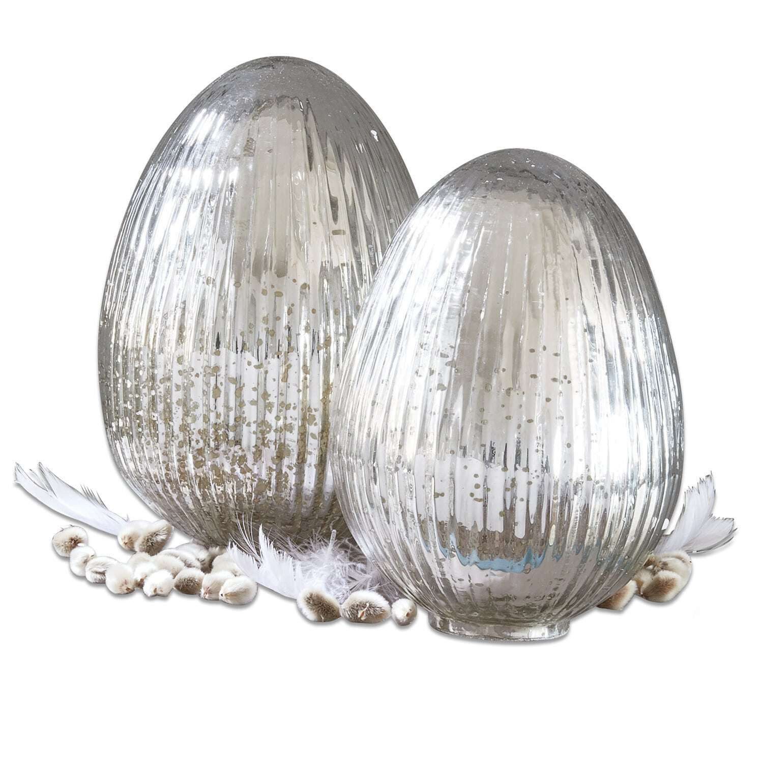 Osterei 2er Set Osterdeko liebevoll verzierte Deko-Eier Duvera, silber