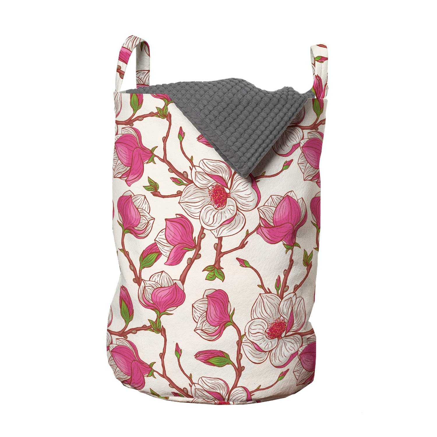 Abakuhaus Wäschesäckchen Wäschekorb mit Griffen Kordelzugverschluss für Waschsalons, Blume Pink Magnolia Garden