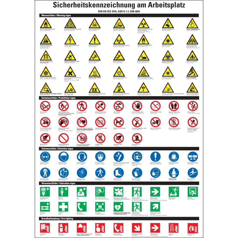 Hinweisschild Aushang Sicherheitskennz.am Arbeitsplatz,deutsch/englisch,PVC