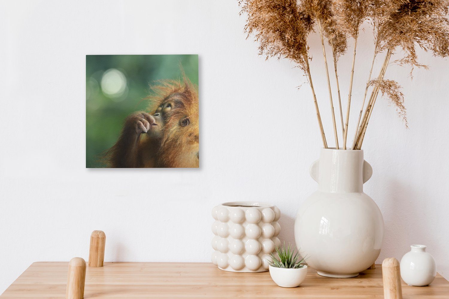 Orang-Utan Hintergrund, St), vor OneMillionCanvasses® einem Ein verblassten Wohnzimmer (1 für Schlafzimmer junger Bilder Leinwand Leinwandbild