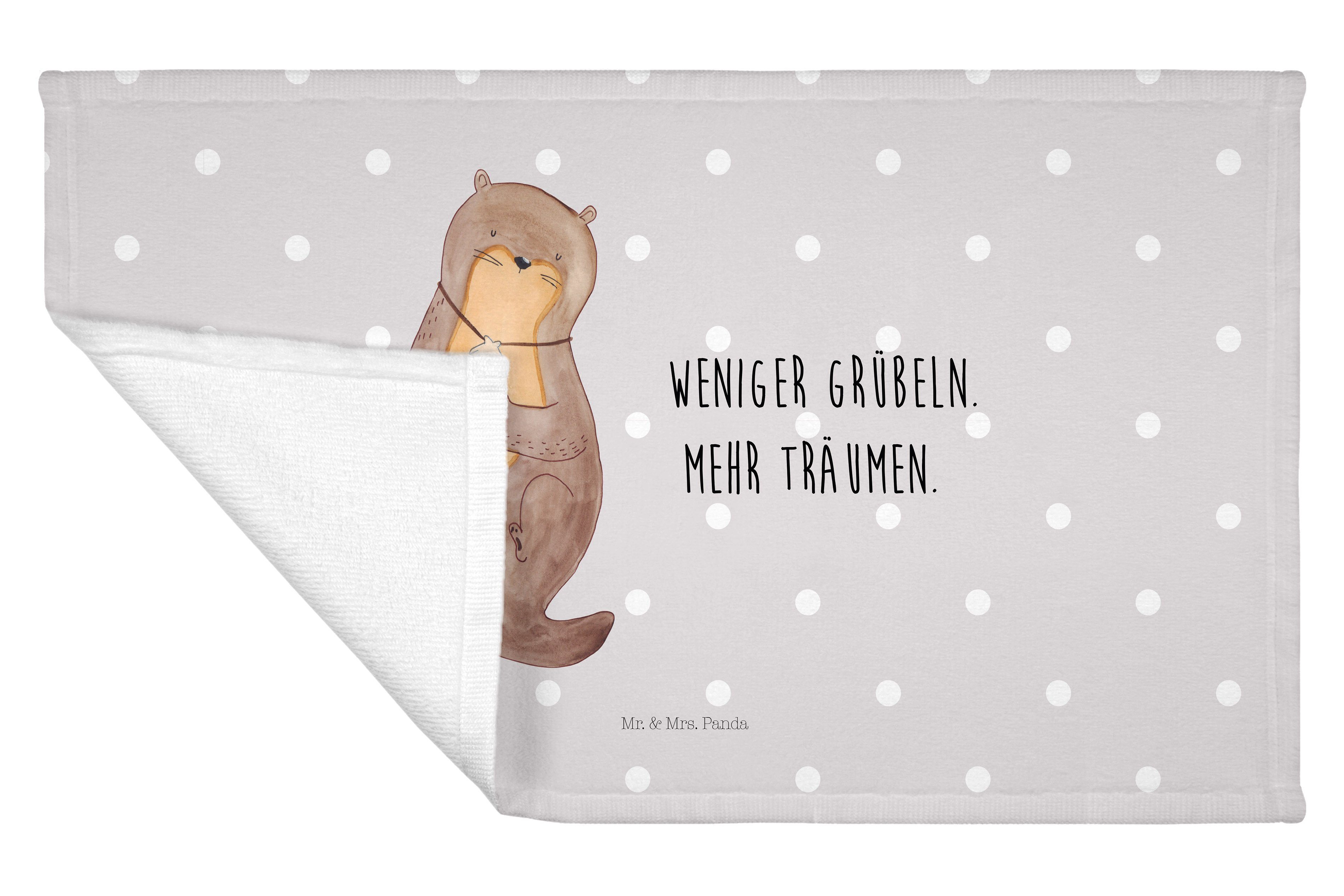 Mr. & Mrs. Panda Handtuch Otter mit Muschelmedaillon - Grau Pastell - Geschenk, Büro, Kinder Ha, (1-St)