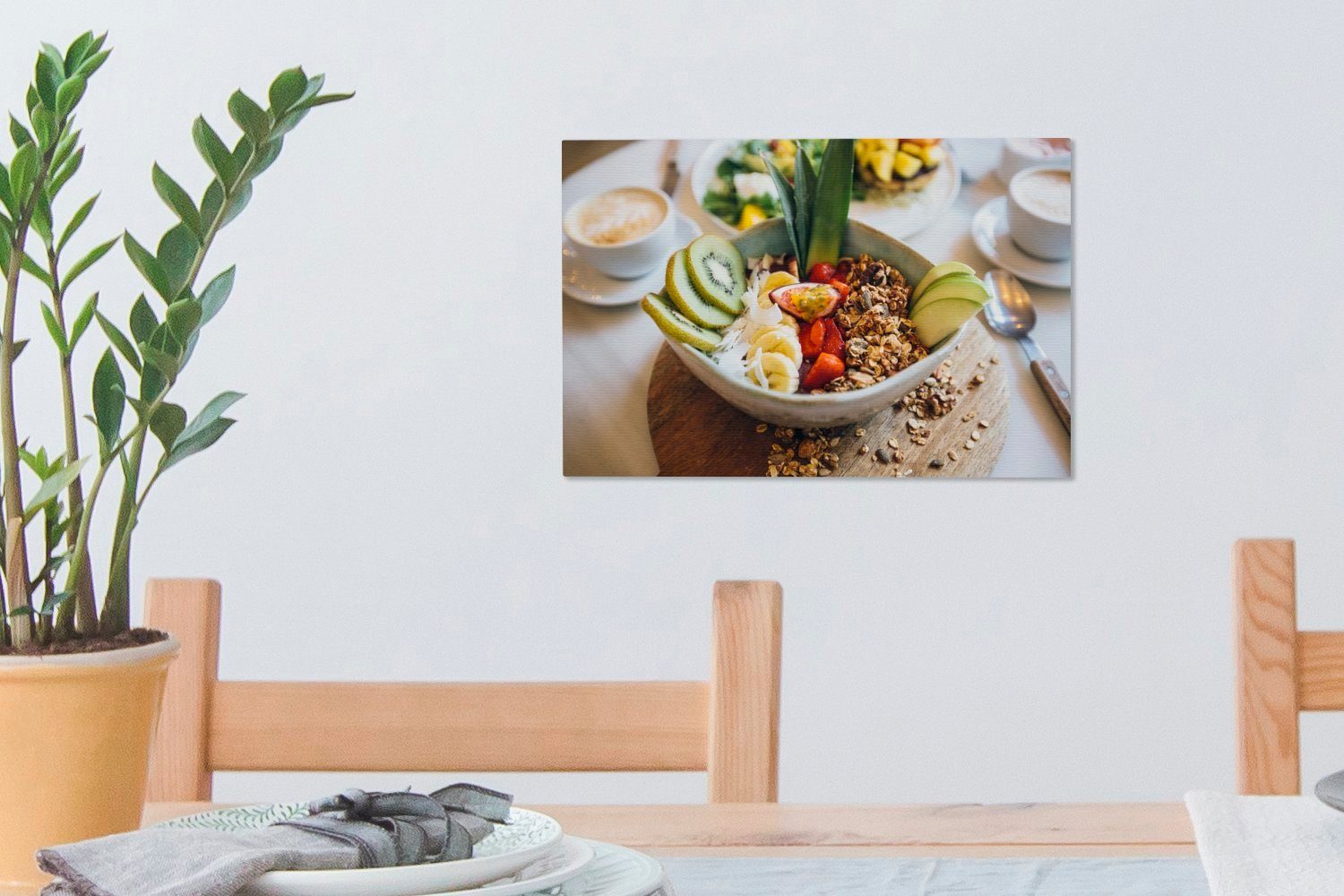 OneMillionCanvasses® Leinwandbild einer Frühstück cm Leinwandbilder, Wanddeko, Wandbild 30x20 Schüssel, in Aufhängefertig, St), (1