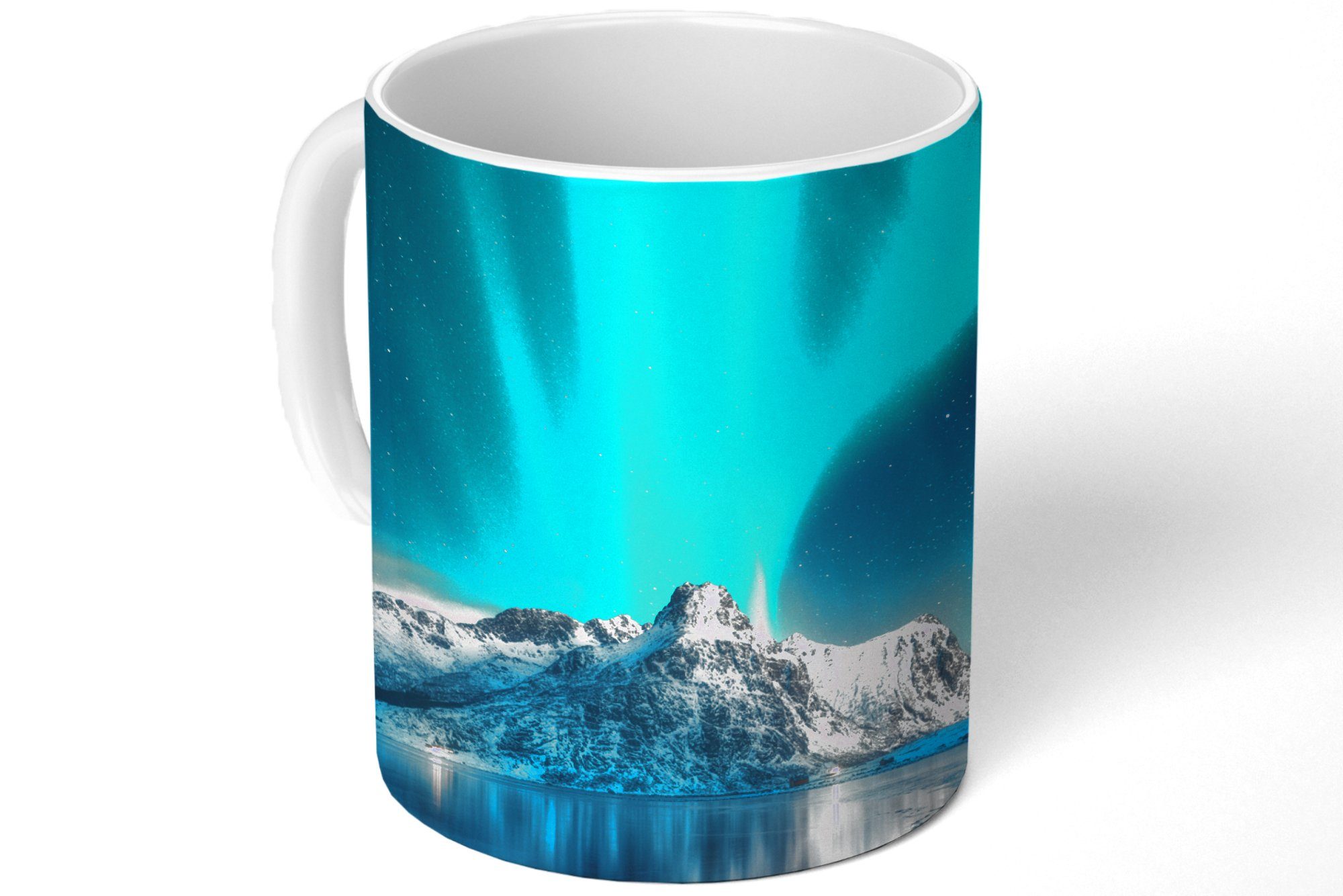 MuchoWow Tasse Nordlicht Blau Teetasse, Becher, Schnee - - Geschenk Keramik, Teetasse, Norwegen - - Kaffeetassen, - Eis Berge