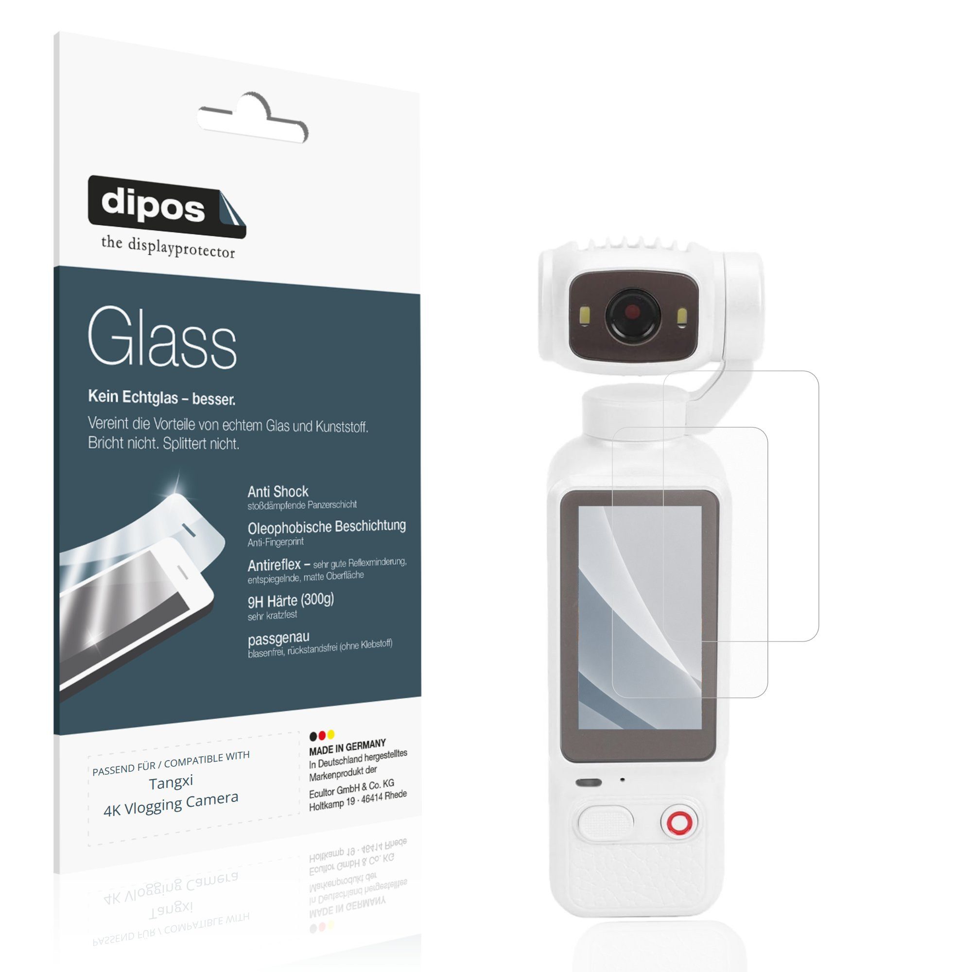 dipos Displayschutzfolie Schutzfolie für Tangxi 4K Vlogging Camera, 2 Stück, Displayschutz Schutz Folie Made in Germany