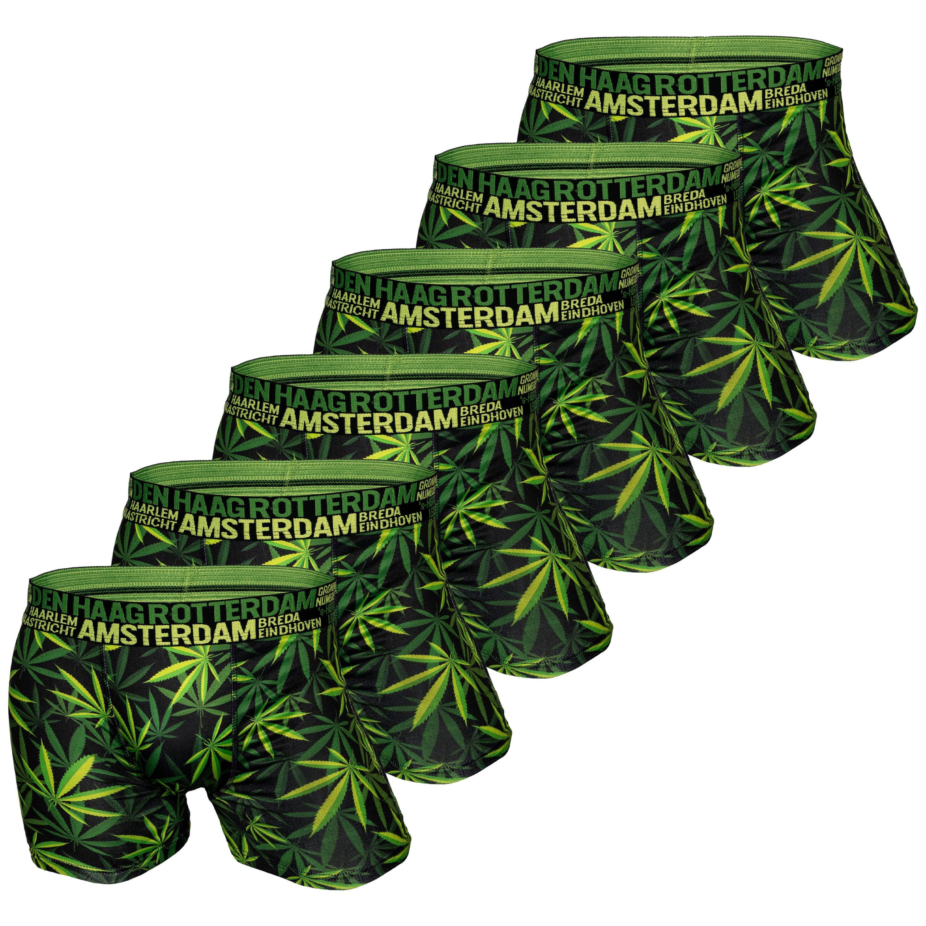 TEXEMP Boxershorts 3er bis 9er Pack Herren Boxershorts Ganja Weed Hanf Blatt Trunks (6-St) 75% Viskose - Seidig glatt