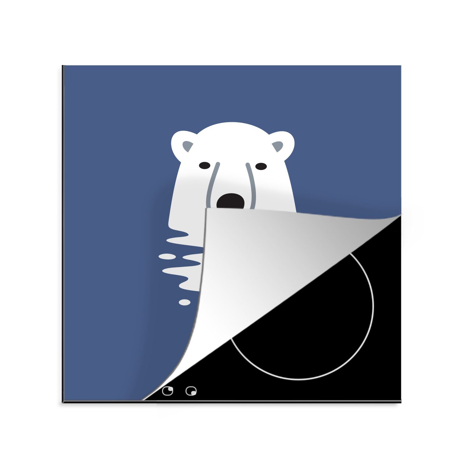 MuchoWow Herdblende-/Abdeckplatte Illustration eines Eisbären im Wasser, Vinyl, (1 tlg), 78x78 cm, Ceranfeldabdeckung, Arbeitsplatte für küche