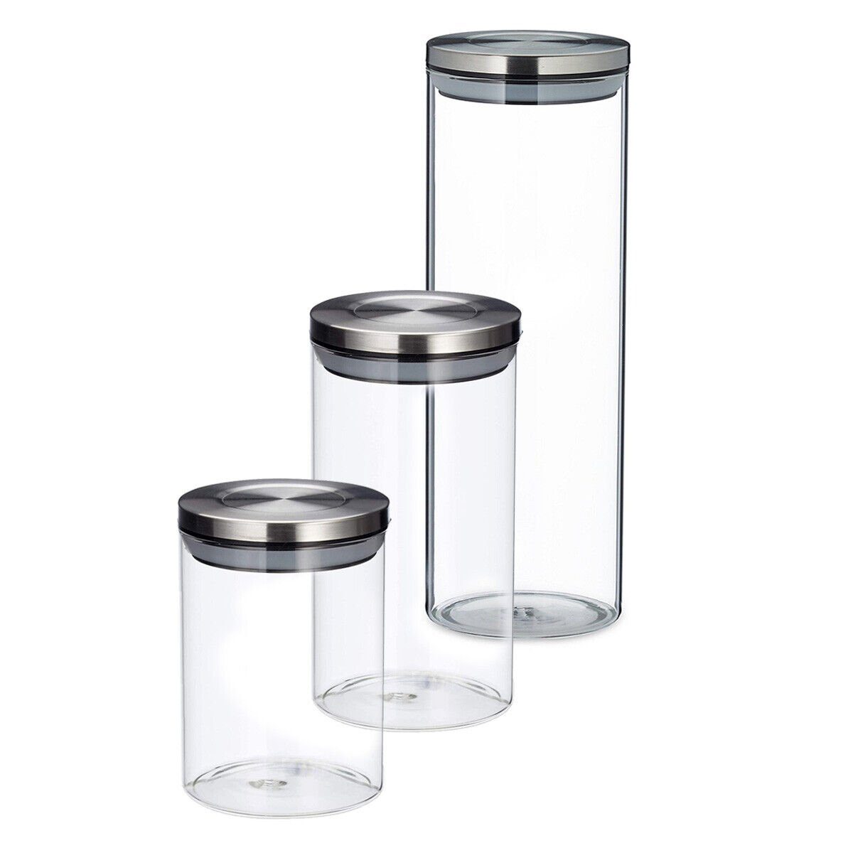 MULISOFT Vorratsglas, Glas, 3er Set mit deckel, 550 + 800 + 1400 ml