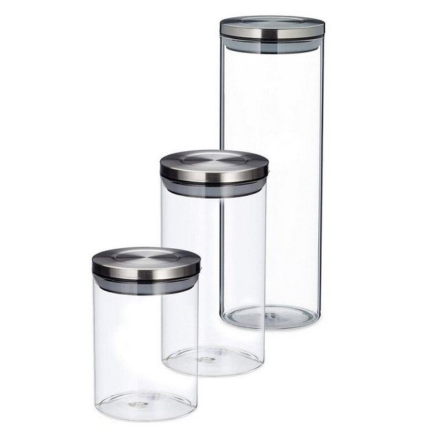 7Magic Vorratsglas “3er Set Vorratsdose mit Gummidichtung, 550 + 800 + 1400 ml”, Hochwertiges Borosilikatglas