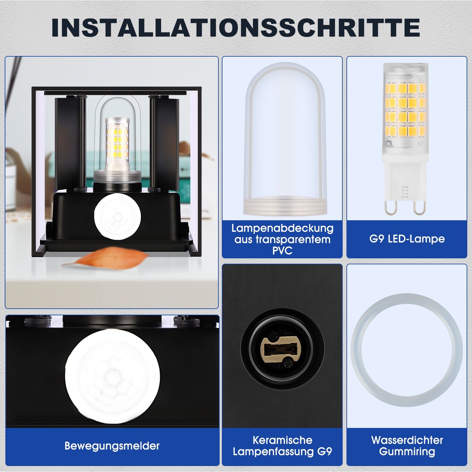 Wandleuchte 6W Bewegungsmelder Außen/Innen, Bewegungsmelder LED mit Wandlampe, 6/12W mit LETGOSPT