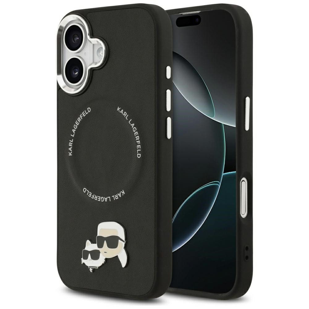 KARL LAGERFELD Handyhülle iPhone 17 MagSafe Kunstleder Metall Pin schwarz 6,3 Zoll, Kantenschutz