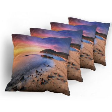 Kissenbezüge Modern Accent Doppelseitiger Digitaldruck, Abakuhaus (4 Stück), Urlaub Strand Kies Sonnenaufgang