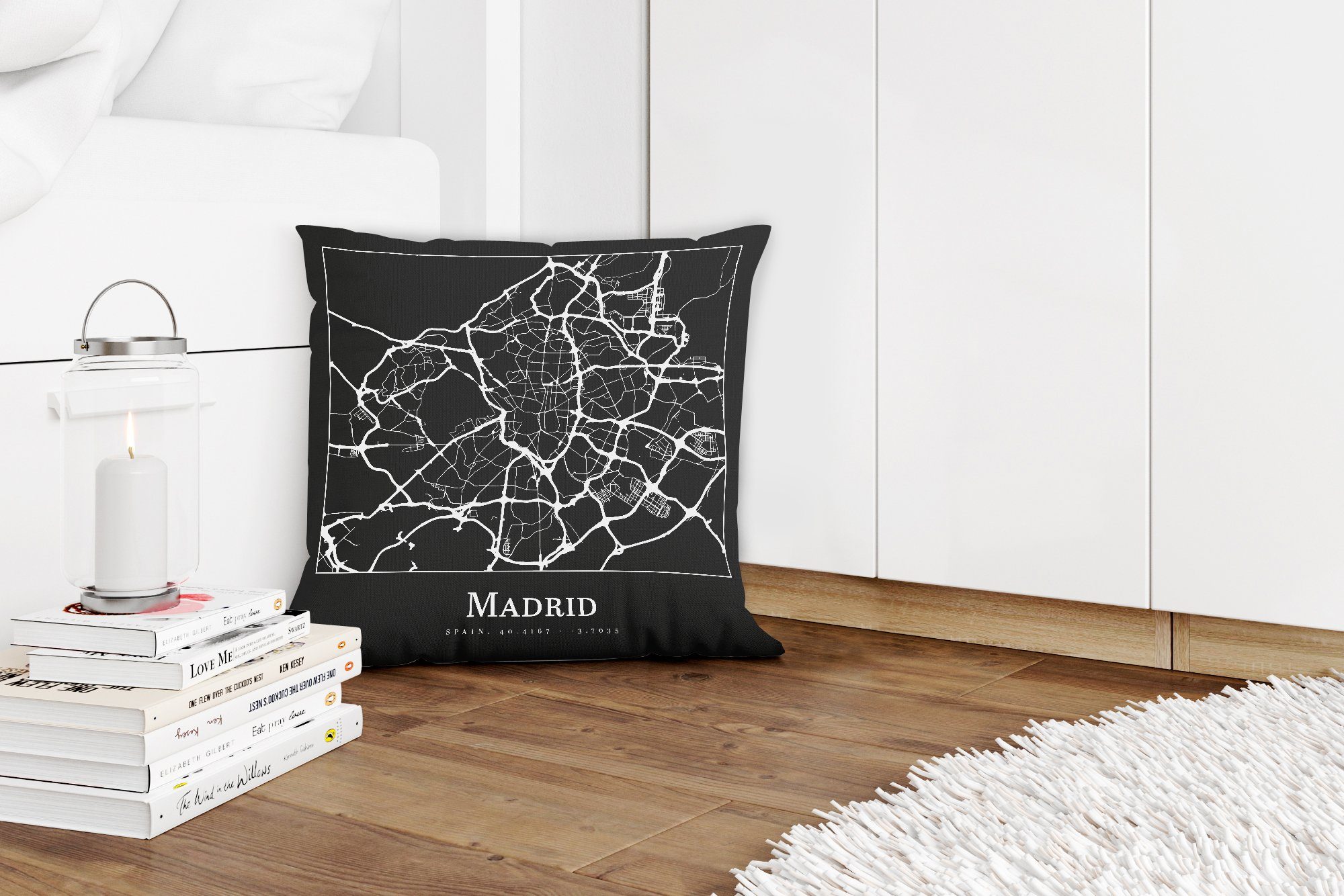 MuchoWow Dekokissen Schlafzimmer, - Madrid Zierkissen für Sofakissen mit Karte Füllung Stadtplan, Deko, Wohzimmer, 