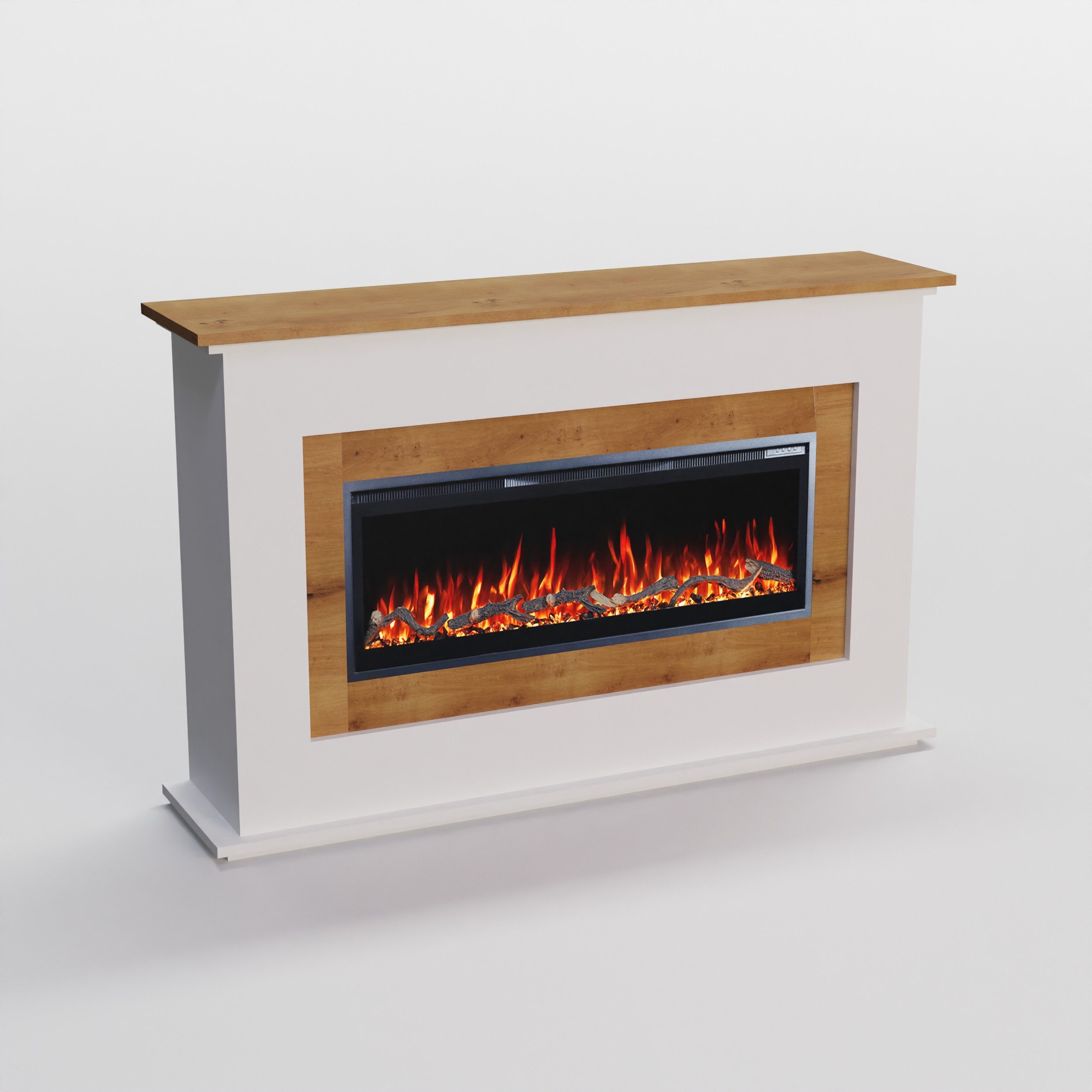 GLOW FIRE Elektrokamin Rhea OAK LED Kamin mit Heizung, Elektrischer Kamin mit 3D Feuer mit Heizung, 2 Dekorationen