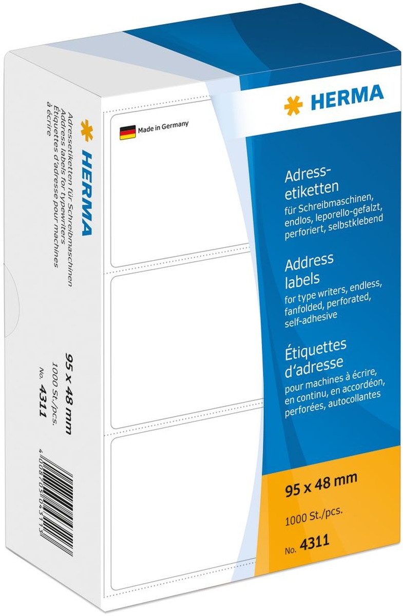HERMA Etiketten Adress-Etiketten 95x48mm endlos leporello-gefalzt VE=1000 Stück