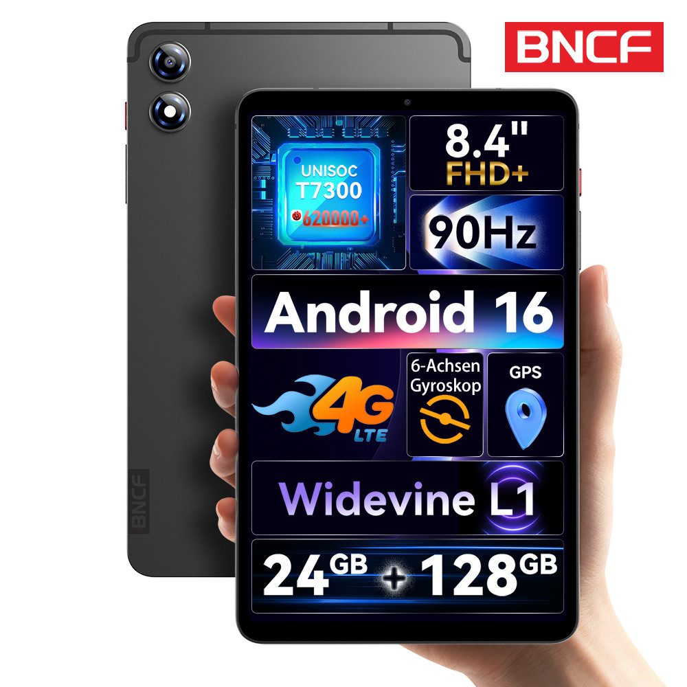 BNCF BPad T1, 8,4 Zoll, Android 16, 24(8+16)GB+128GB, 4G LTE Tablet (8.4", 128 GB, Android16, 4G LTE)