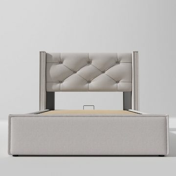 OKWISH Polsterbett Hydraulisches, 90x200cm,Bett mit Lattenrost aus Metallrahmen, ohne Matratze