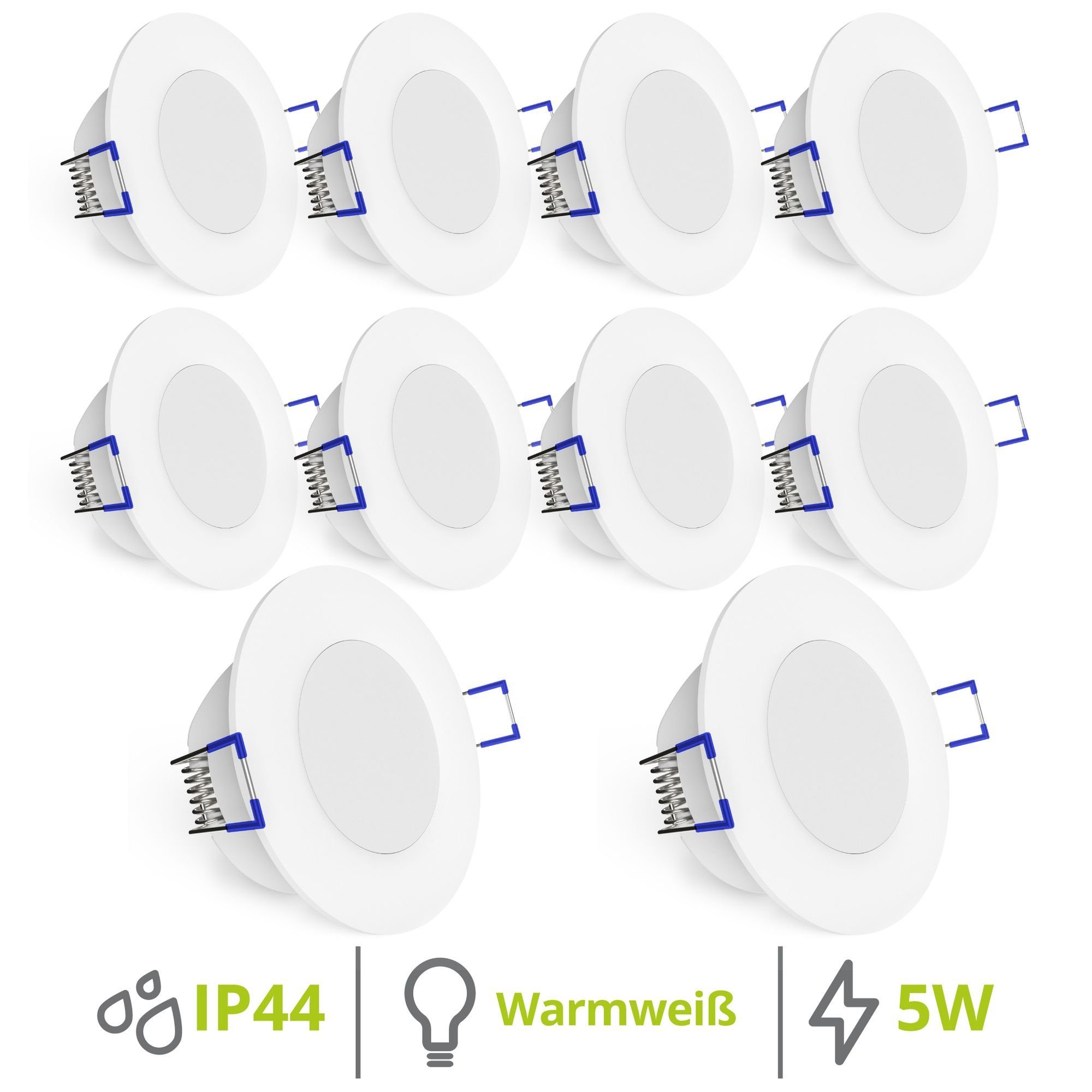 linovum LED Einbaustrahler 10er Set flache WEEVO LED Einbaustrahler Downlight 2700K 5W 230V Bad, LED-Leuchtmittel fest verbaut, LED-Leuchtmittel fest verbaut