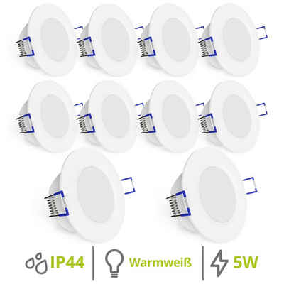 linovum LED Einbaustrahler 10er Set flache WEEVO LED Einbaustrahler Downlight 2700K 5W 230V Bad, LED-Leuchtmittel fest verbaut, LED-Leuchtmittel fest verbaut