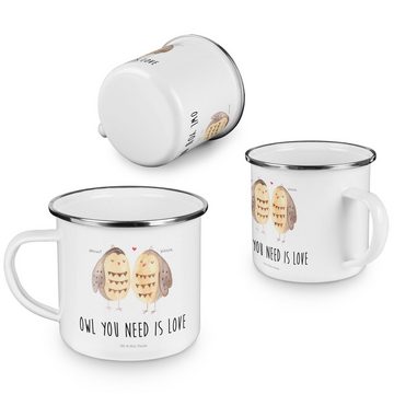 Mr. & Mrs. Panda Becher Eulen Liebe - Weiß - Geschenk, Owl, Emaille Trinkbecher, romantisch, Emaille, Ästhetisch & langlebig