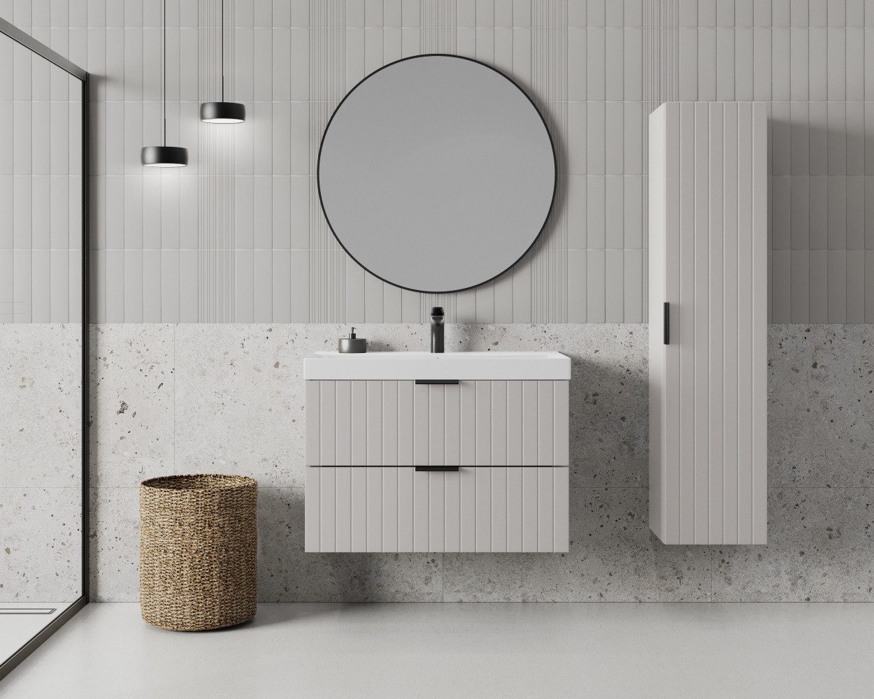 welltime Waschtisch HARMONY mit Waschbecken, Breite 60 oder 80cm, modernes Design, Schrank mit 2 Schubladen, Soft-Close-Function, Paneeloptik