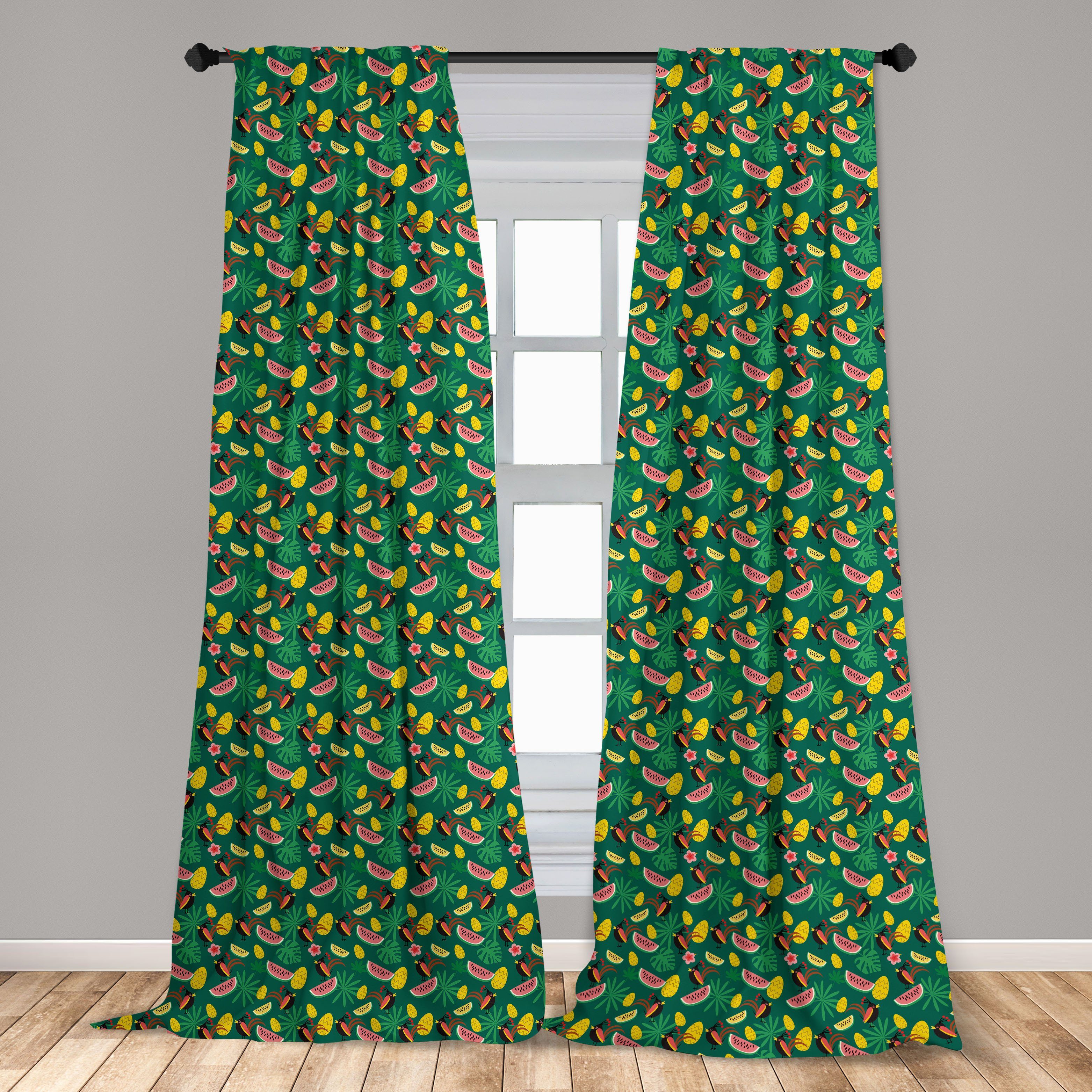 Gardine Vorhang für Abakuhaus, Vogel Crested Tropisch Schlafzimmer Wassermelone Wohnzimmer Microfaser, Dekor