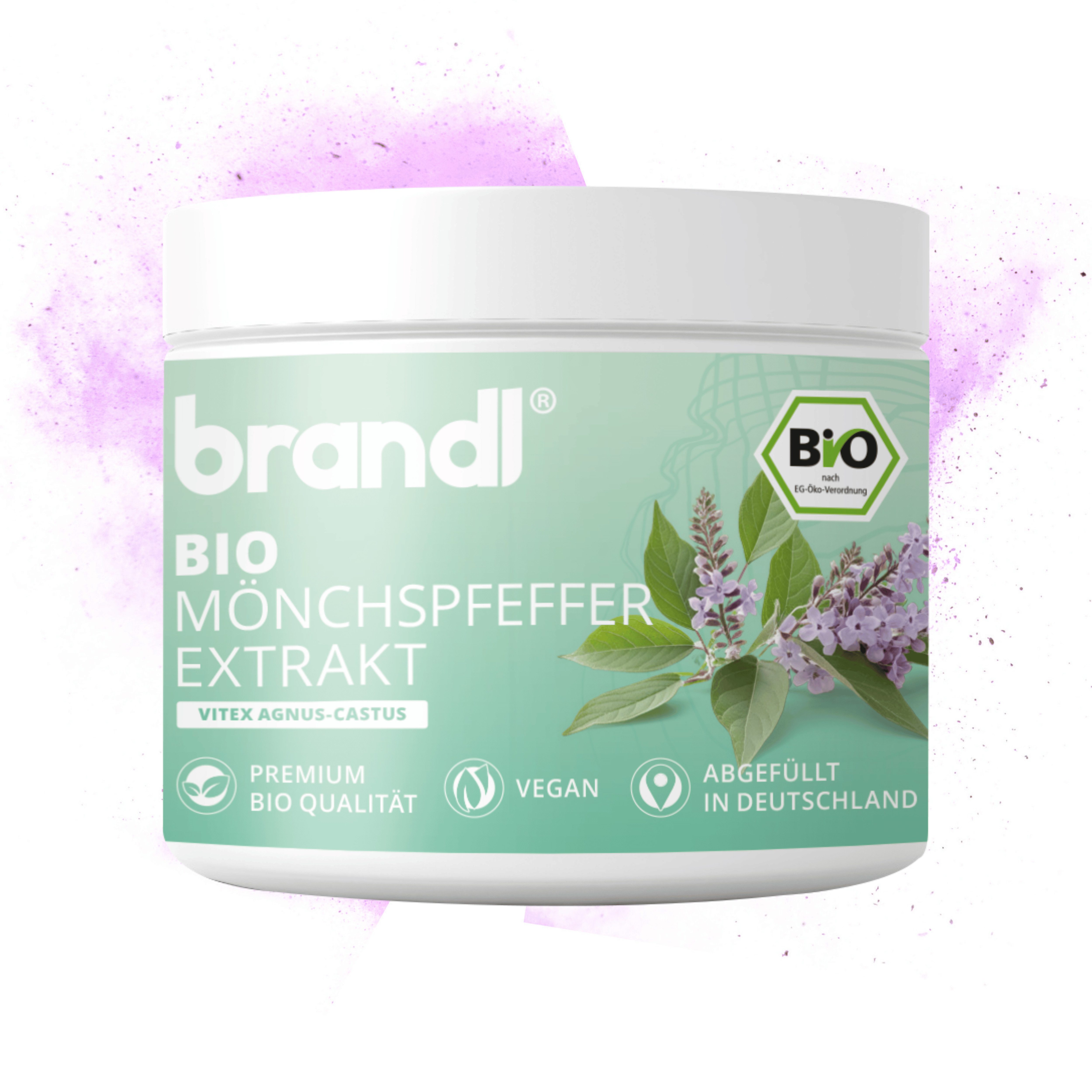 Brandl Nutrition BIO Mönchspfeffer hochdosiert, 20mg 4:1 Extrakt Premium Kapseln brandl Kapseln, 180 er, Kapsel für Frauen, laborgeprüft, produziert in Deutschland, Vegan