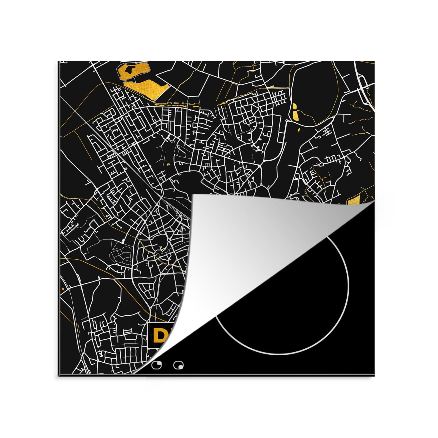 MuchoWow Herdblende-/Abdeckplatte Stadtplan - Deutschland - Gold - Dinslaken - Karte, Vinyl, (1 tlg), 78x78 cm, Ceranfeldabdeckung, Arbeitsplatte für küche