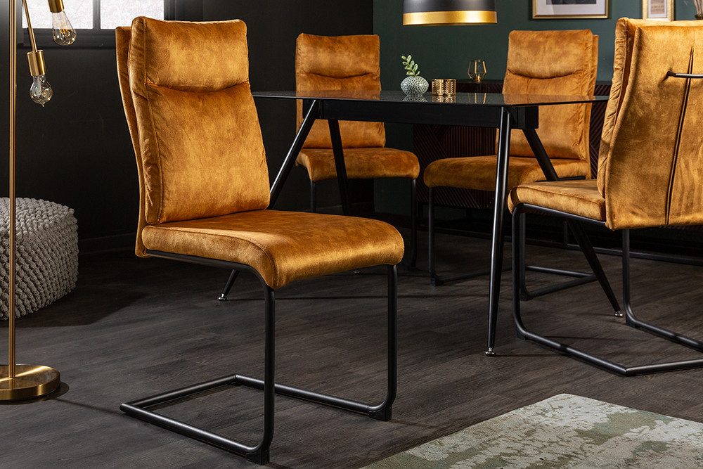 riess-ambiente Freischwinger COMFORT senfgelb, Esszimmer · Samt · Metall · Modern Design – Bild 2 von 5