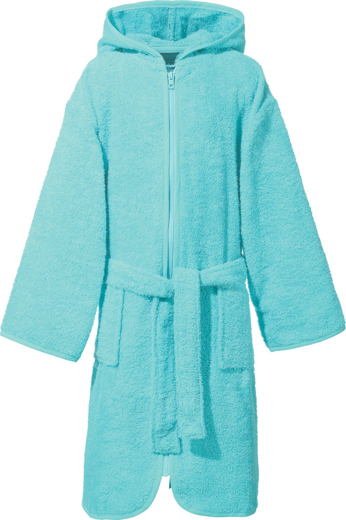 Erwin Müller Kinderbademantel Kinder-Kapuzenbademantel, Rückenlänge: 75 cm, Frottier, mit Kapuze/mit Aufsatztasche: /Reißverschluss:, V03, Walk-Frottier Uni