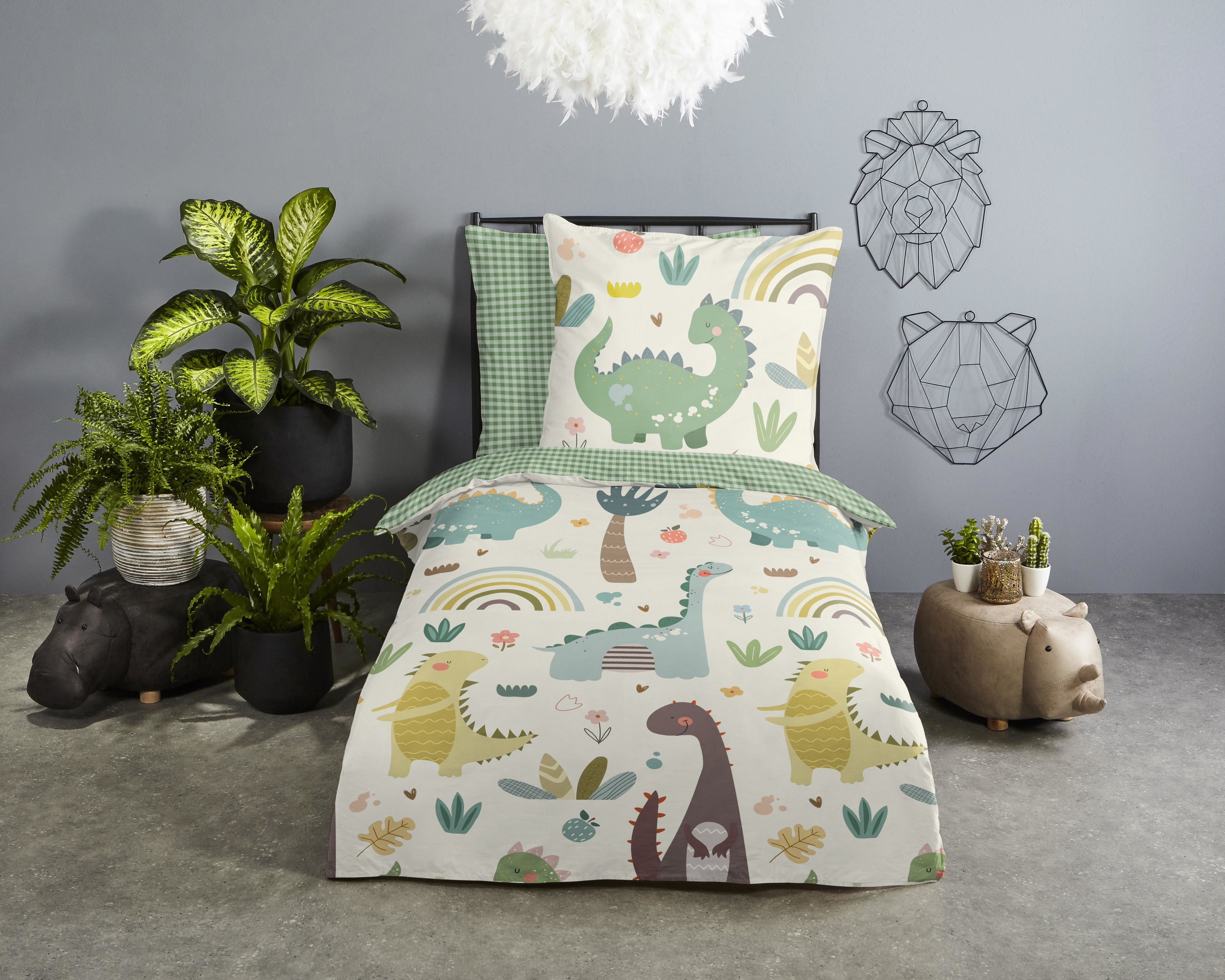 good morning Babybettwäsche Quint, Renforcé, 2 teilig, Baumwolle, Renforcé, Wendeoptik, Kind, Baby, Dino