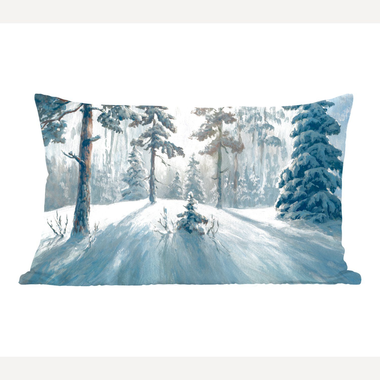 MuchoWow Dekokissen Schnee - Wald - Winter, Wohzimmer Dekoration, Zierkissen, Dekokissen mit Füllung, Schlafzimmer