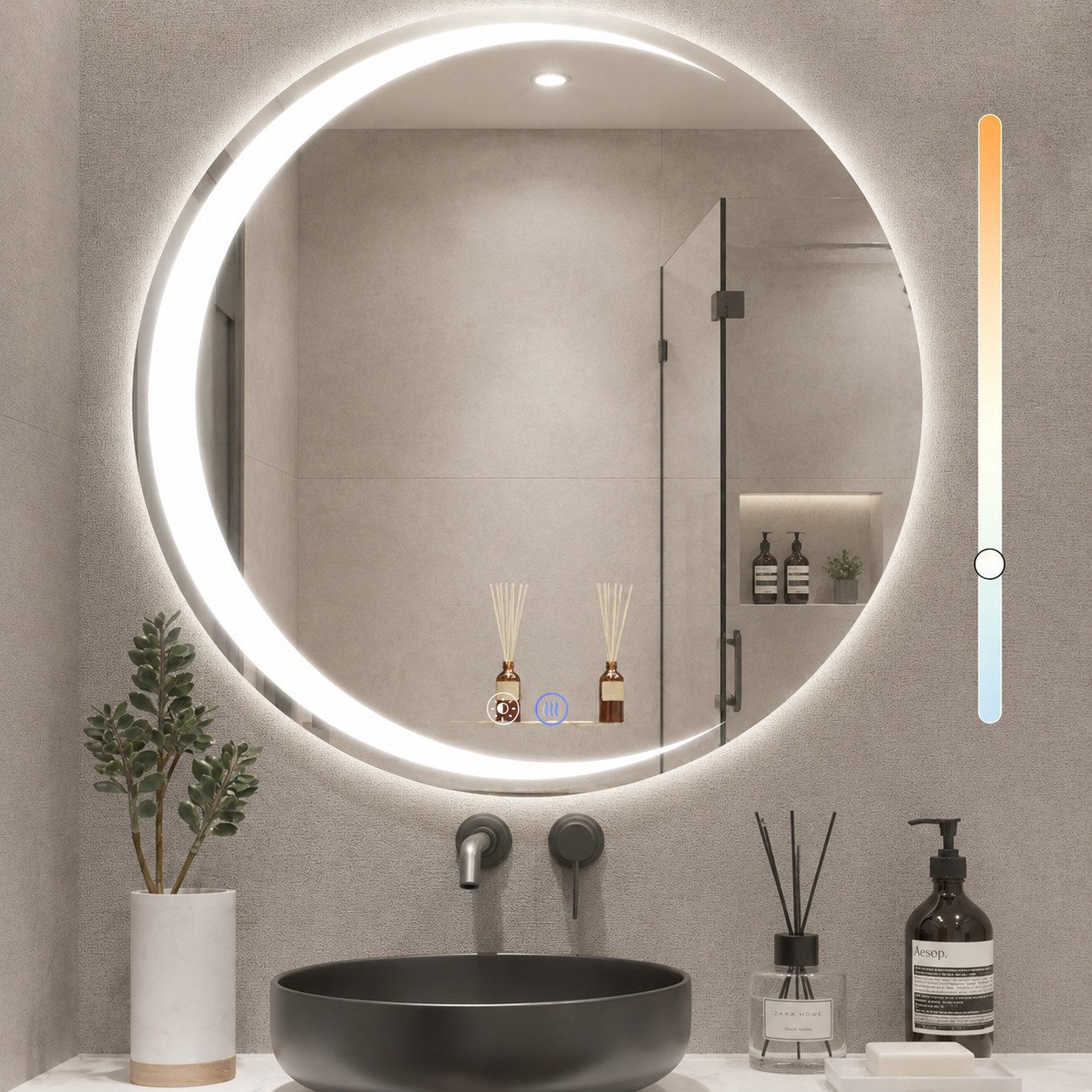 Nettlife Wandspiegel LED spiegel mit Beleuchtung Rund 50/60/70/80cm Badspiegel, zimmerspiegel mit Touch Schalter und Entfogger Funktion