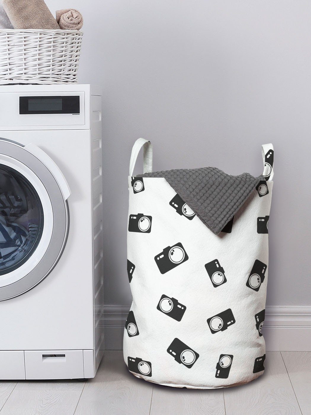 Wäschekorb Griffen Kordelzugverschluss Wäschesäckchen Waschsalons, für Einfarbig Pattern Abakuhaus mit Kamera-Tools