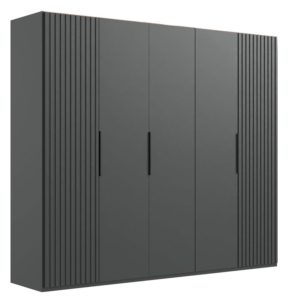 Wimex Kleiderschrank Andorra (mit Türen, Einlegeböden, Kleiderstangen, 1-St., Akustikpaneel-Optik, mit 3D Leisten, Griffe in Schwarz) 250x58x216cm graphit