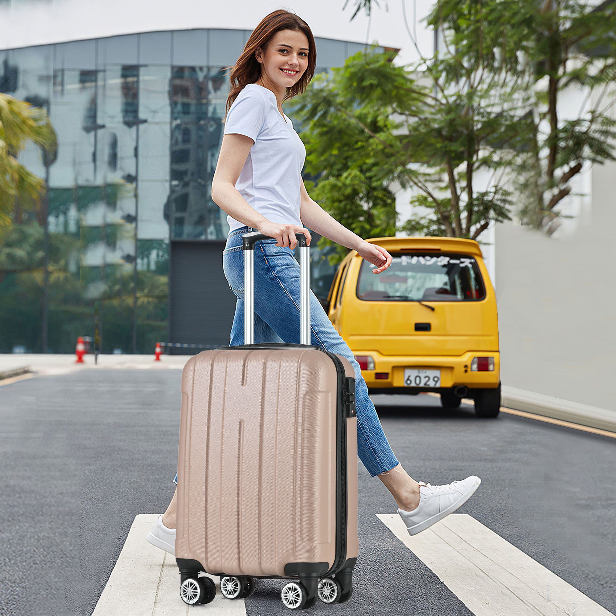 Hartschalen-Trolley Hartschalen-Handgepäck, 4 Rollen, Koffer mit TSA-Schloss und Universalrad, Erweiterbar Seitengriff