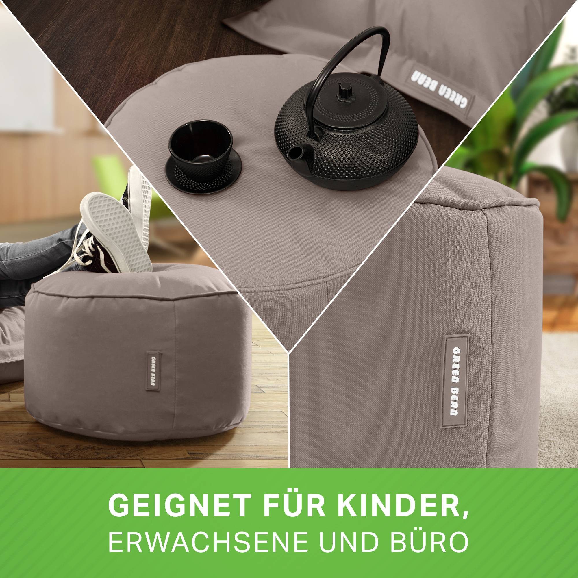 Green Bean Pouf Sitzsack-Hocker Pouf Stay 45x25cm (Sitzsack-Hocker 45x25cm mit EPS-Perlen Füllung -, Fußhocker Fußkissen Sitz-Pouf für Sitzsäcke), die ideale Ergänzung zum Sitzsack