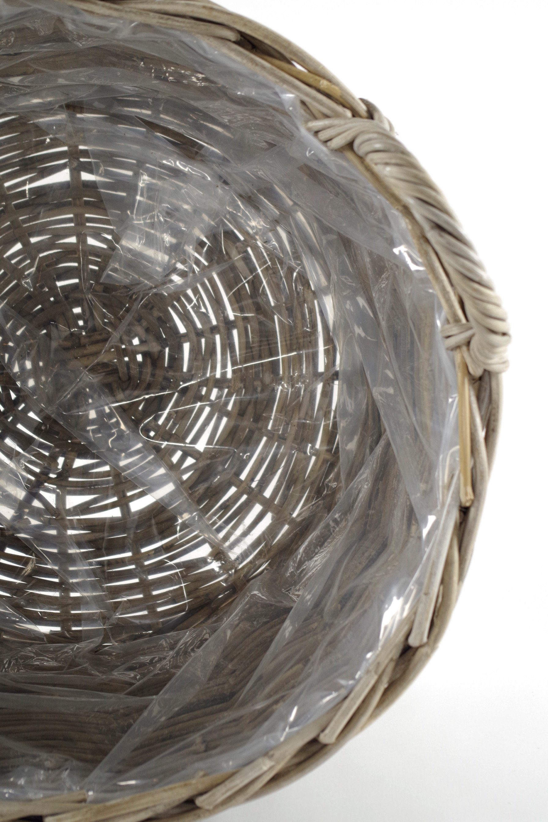 Kobolo Pflanzkübel Korb rund grau Folie mit 3-teilig Henkel - Rattan