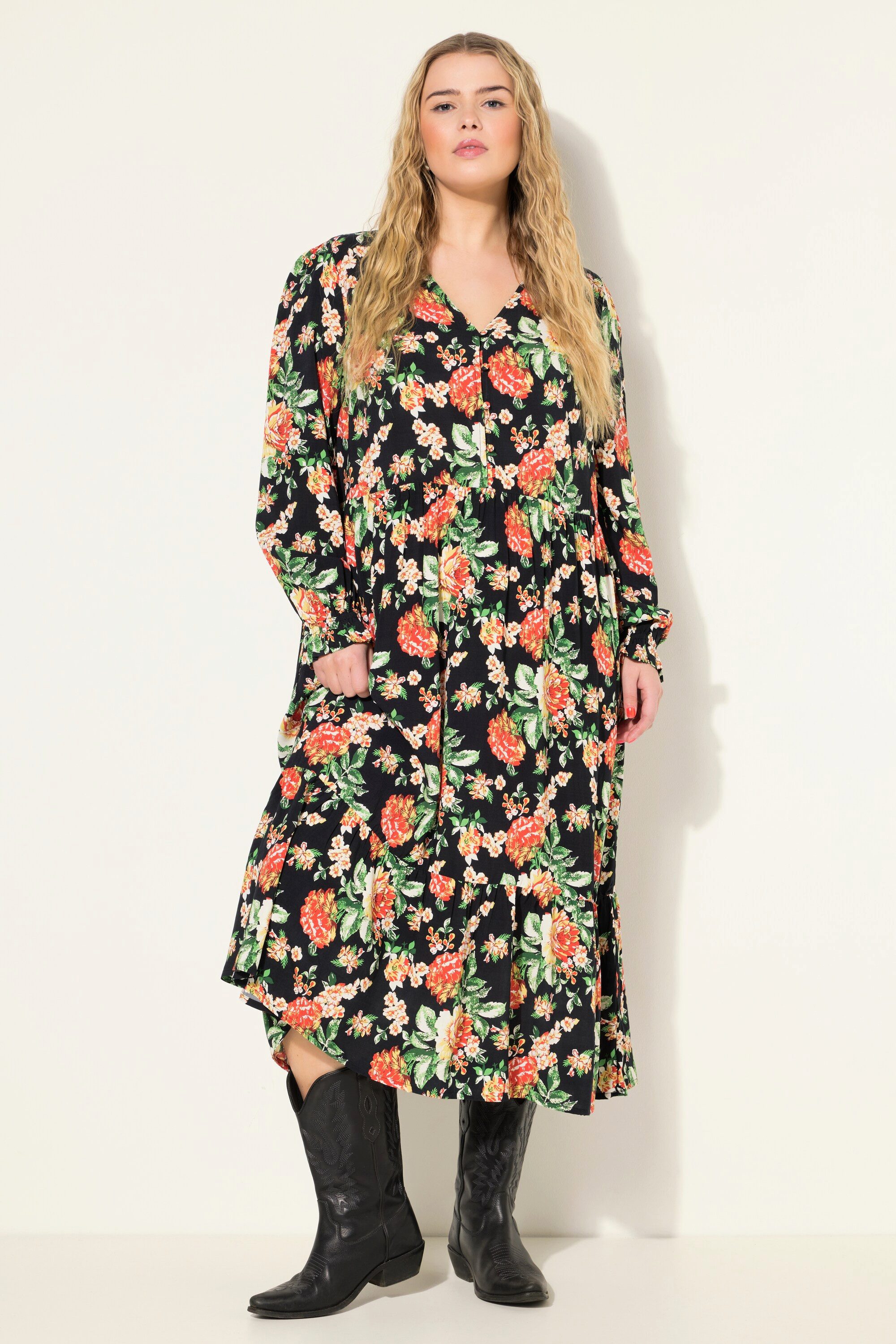 Jerseykleid Kleid A-Line Flower Print Langarm